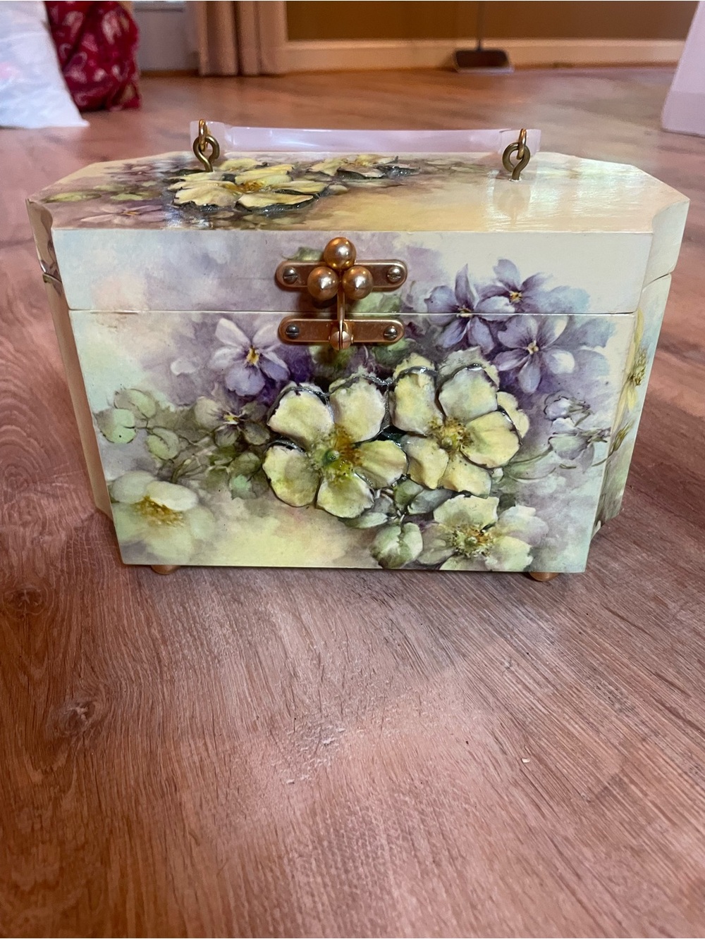 Vintage Floral Decorative box purse in Yellow and Purple